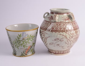 Hand Painted Ceramic Planter and Vase.