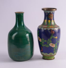 Enamel Decorated Vase with Japanese Green Glazed Vase.