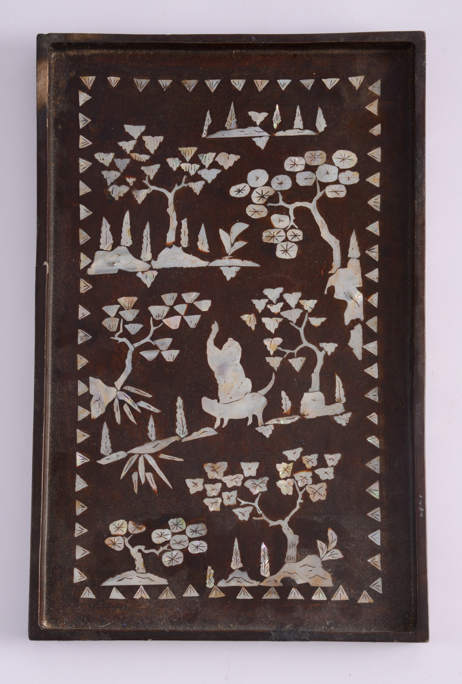 Asian Mother-of-Pearl Inlaid Tray.: 13.75 x 8.75 inches.