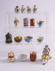 Group of Porcelain and Enamel Miniature Table Items.