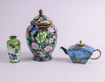 Two Porcelain Vases with Van Gogh Style Teapot.