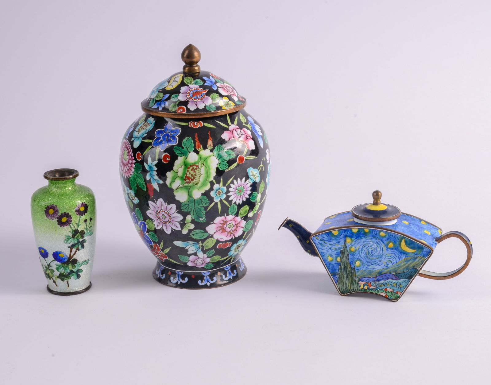 Two Porcelain Vases with Van Gogh Style Teapot. (1 of 5)