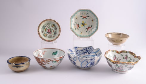 Group of Five Chinese Bowls and Two Underplates.