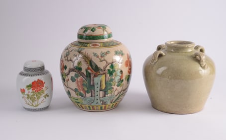 Japanese Vase with Two Chinese Ginger Jars.