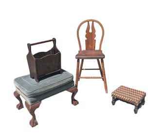 Ottoman, Footstool, High Chair and a Magazine Rack