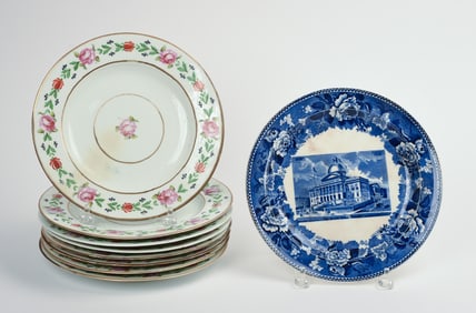 Eight European Floral Decorated Dinner Plates