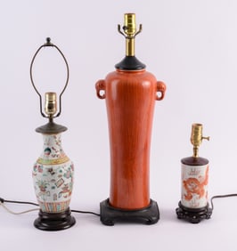 Three Chinese Porcelain Vases Mounted as Lamps