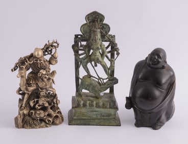 Three Bronze and Metal Asian Figures