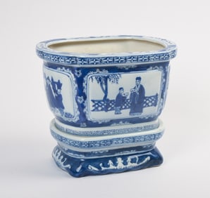 Chinese Blue and White Planter on Stand
