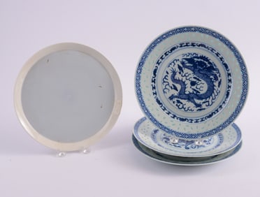 Three Asian Dinner Plates with Dragons
