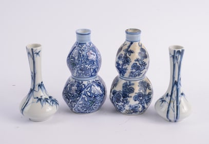 Two Sets of Asian Blue and White Vases