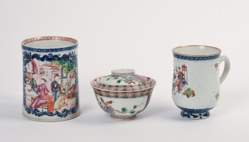 Two Porcelain Chinese Mugs with Covered Bowl