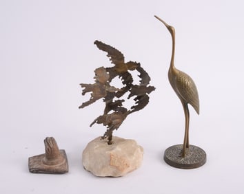 Carved Metal Sculpture of Birds in Flight
