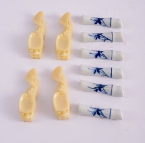 Six Asian Blue and White Porcelain knife Rests