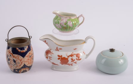 Two Porcelain Creamers with Porcelain Jam Jar