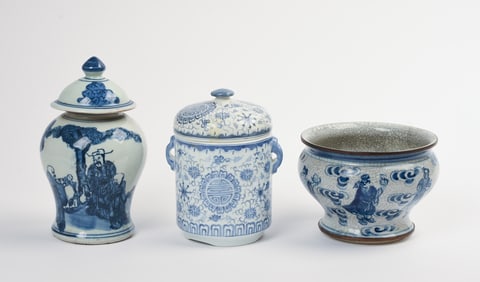 Two Chinese Covered Blue and White Jars
