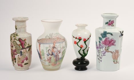 Four Chinese Vases Decorated with Flowers and Figures