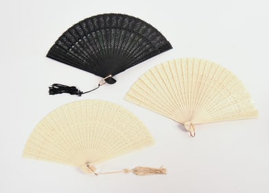 Three Chinese Pierced Plastic Fans