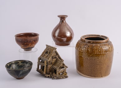 Brown Glazed Ginger Jar with Brown Vase