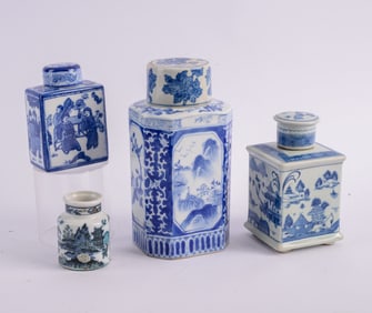 Three Chinese Blue and White Covered Jars
