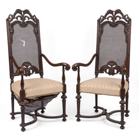 Pair of Baroque Style Caned Armchairs.
