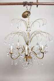 Regency Style Brass Chandelier with Glass Crystal Prisms