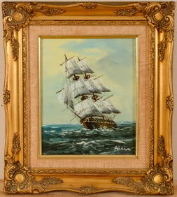 Mid Century Ship Painting.