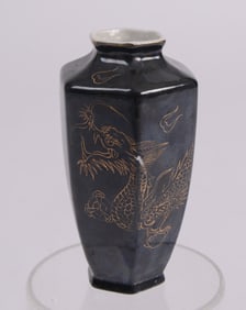 Asian Black Hexagon Vase with Gold Dragon