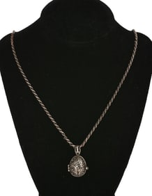 Victorian Repousse Silver Pendant Necklace.