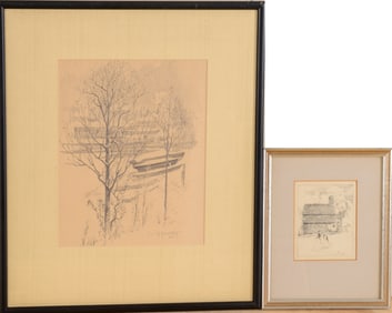 Two Pencil Drawings by Carl Harold Nordstrom (1876-1965, MA).