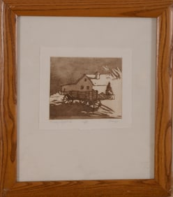 Etching by Flo Kemp, Snowy NIght.