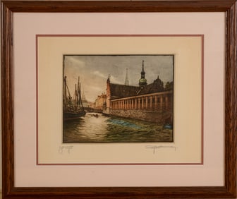 European Handcolored Engraving.