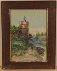 J. Fox. European Painting of Artist bya Canal.