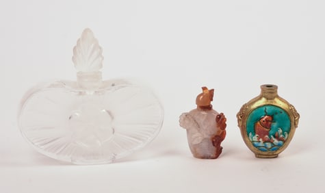 Lalique Perfume Bottle and Two Snuff Bottles.