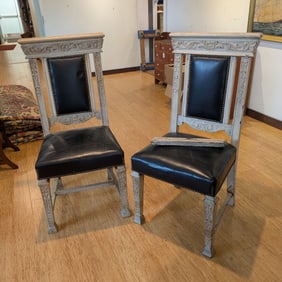 Pair of Carved Side Chairs in White Paint.