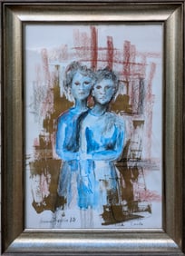 Gouache Painting of Two Young Figures.