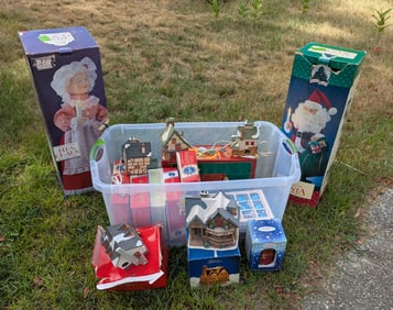 Many boxes of Christmas Decorations
