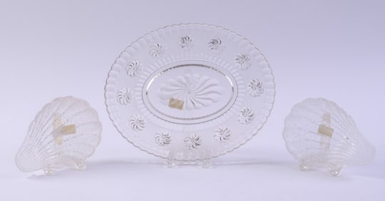 THREE PIECES PRESSED GLASS.