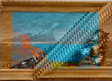 MID CENTURY PAINTING OF MOUNT ETNA.