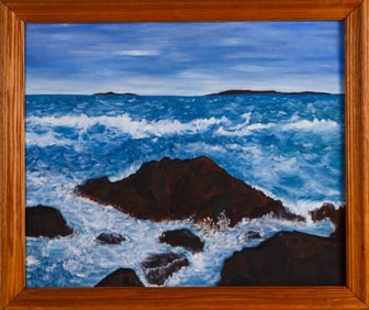 MID CENTURY PAINTING OF CRASHING SURF.