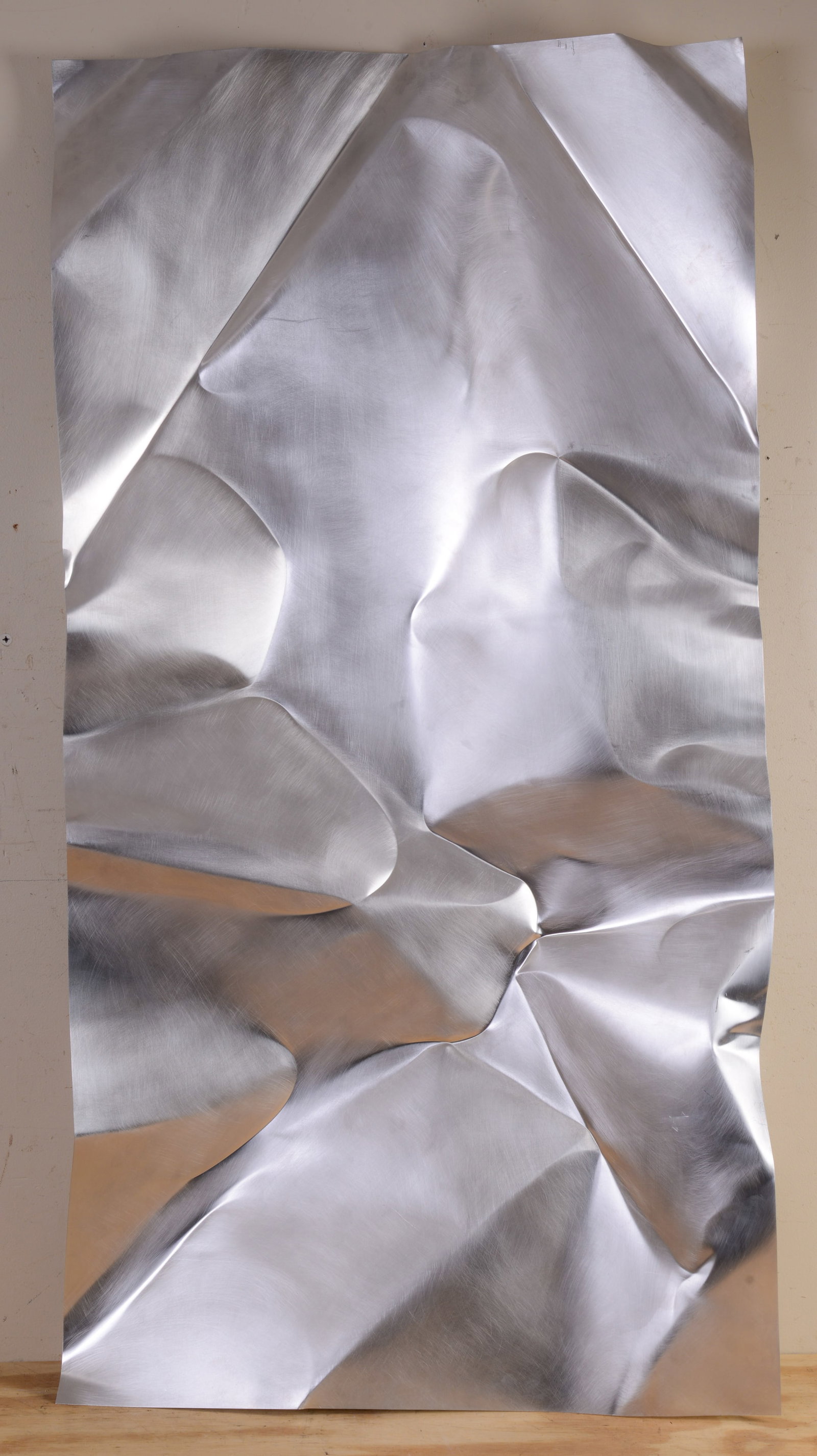 Modernist Aluminum Wall Art: 25 x 48, signed on back. No hanging wire.