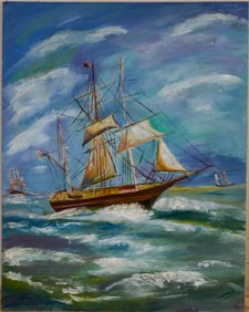 Mid Century Painting of a Ship.