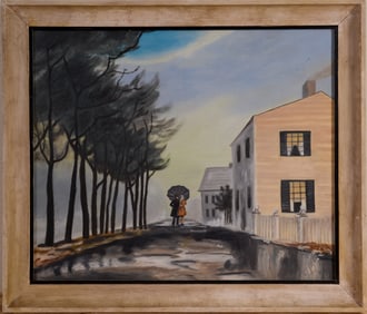 Painting With a Couple Under an Umbrella.