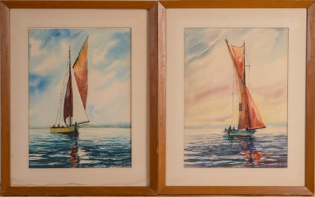 Two Watercolors of Sailboats.