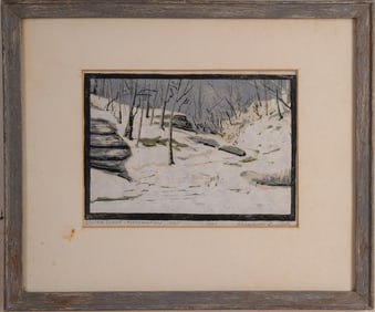 Winter Scene Woodblock Print.