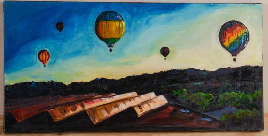 Hot Air Balloons Over a Solar Farm.