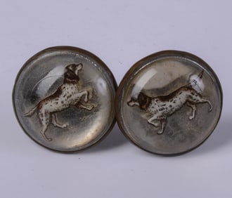 Pair of Bridle Rosettes With Dogs.