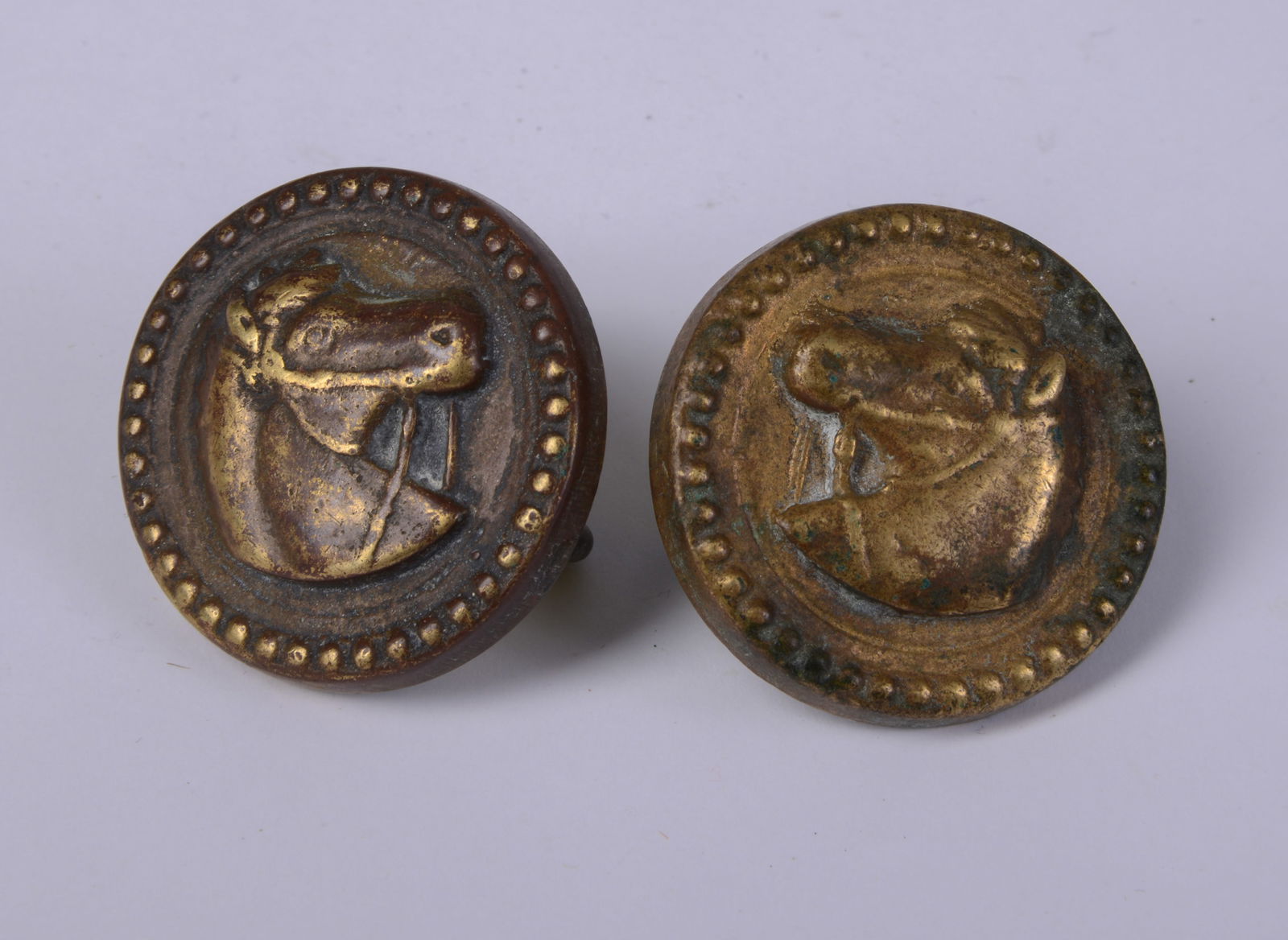 Pair of Brass Bridle Rosettes.: Diameter 1.5 inches.