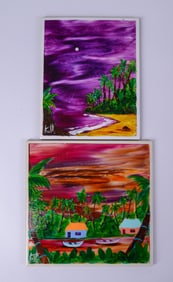 Two Guatemalan Hand Painted Tiles.