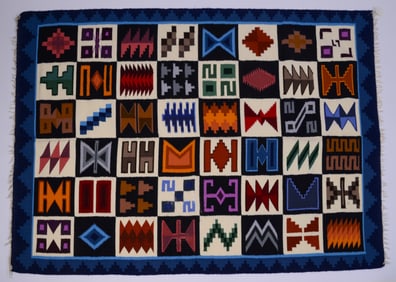 Peruvian Hand Woven Tapestry With Inca Symbols.